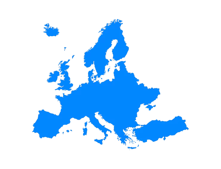 Blue map of Europe representing the European puit.is team.