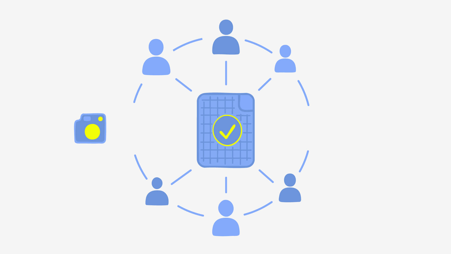 A visual sequence illustrating source-linked provenance across distribution, reuse, and later verification.
