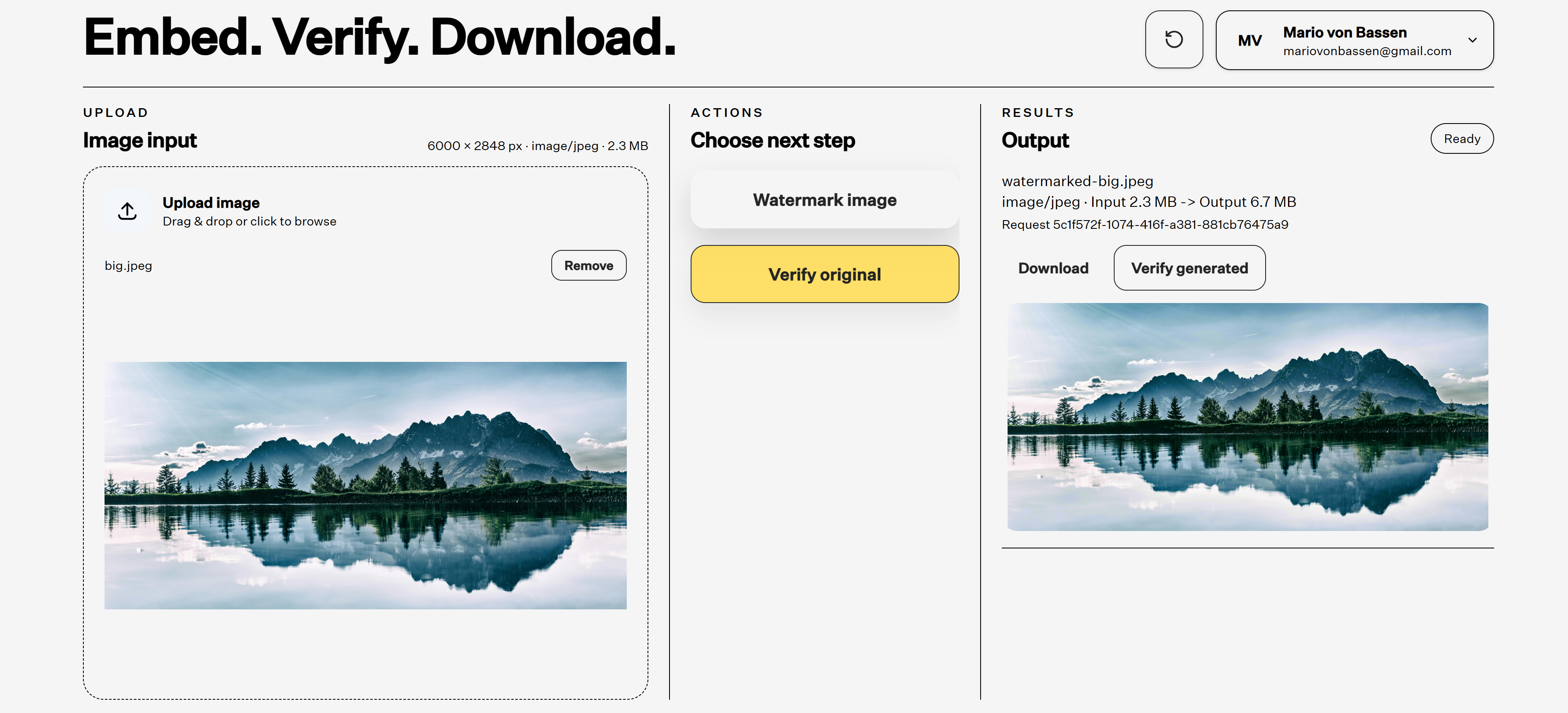 Screenshot of the puit.is demo dashboard upload and verification interface.