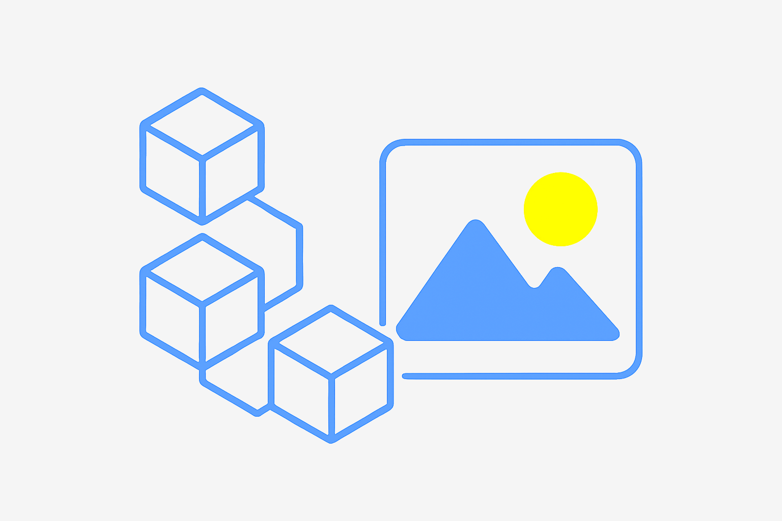 Linked cubes leading to a framed image symbol